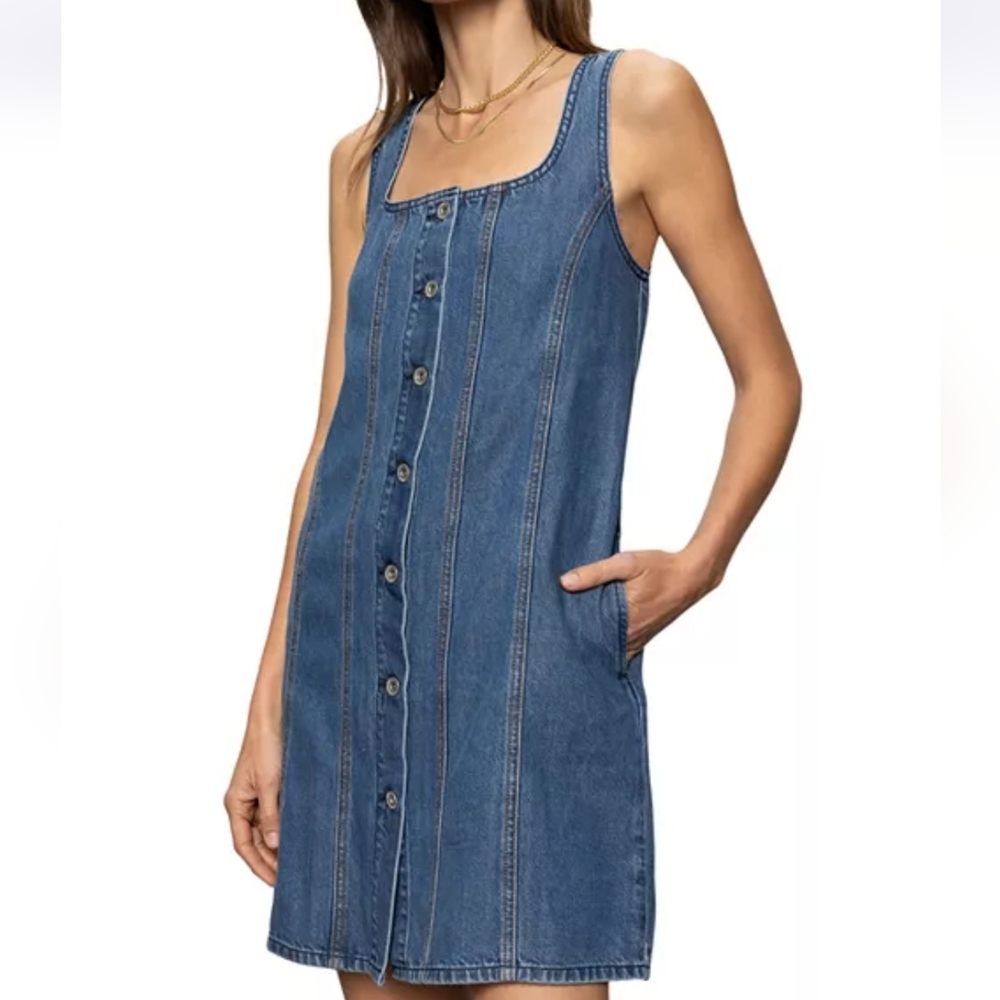 Sanctuary Blossom‎ Relaxed Fit Denim Button Up Jumper Dress with Pockets Size XS